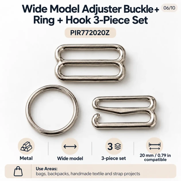 20 mm / 0.79 in Zamak Wide-Body Bra Strap Slider, Ring and Hook 3-Piece Set PIR772020Z