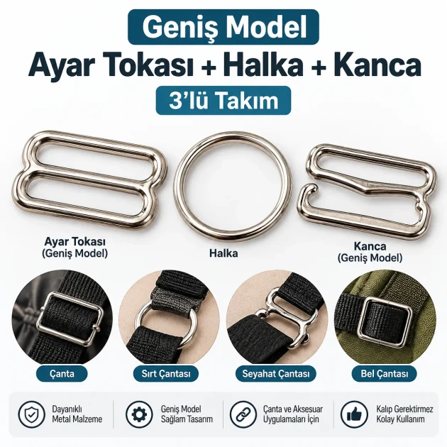 20 mm / 0.79 in Zamak Wide-Body Bra Strap Slider, Ring and Hook 3-Piece Set PIR772020Z