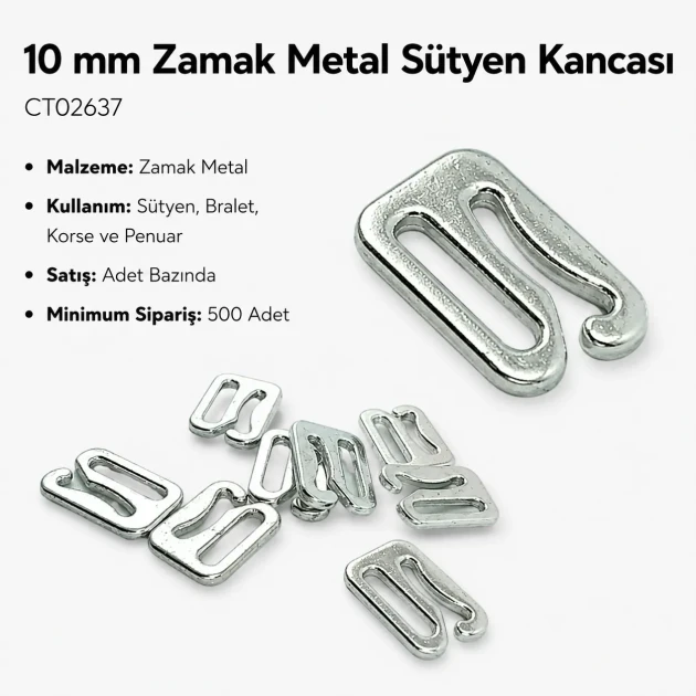 10 mm Zinc Alloy Bra and Peignoir Hook suitable for lingerie production and clothing accessories