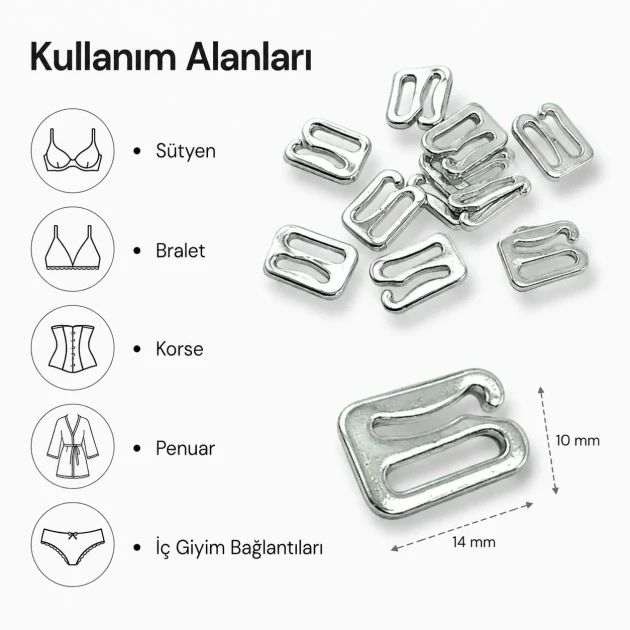 10 mm Zinc Alloy Bra and Peignoir Hook suitable for lingerie production and clothing accessories