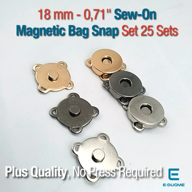 18 mm - 0,71" Sew-On Magnetic Bag Snap Set 25 Sets (50 Pieces) 10132DIKPK25