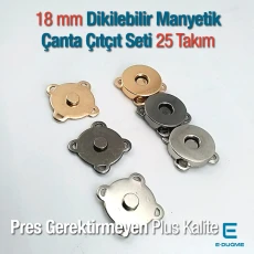 18 mm Dikilebilir Manyetik Çanta Çıtçıt Seti 25 Takım (50 Parça) 10132DIKPK25