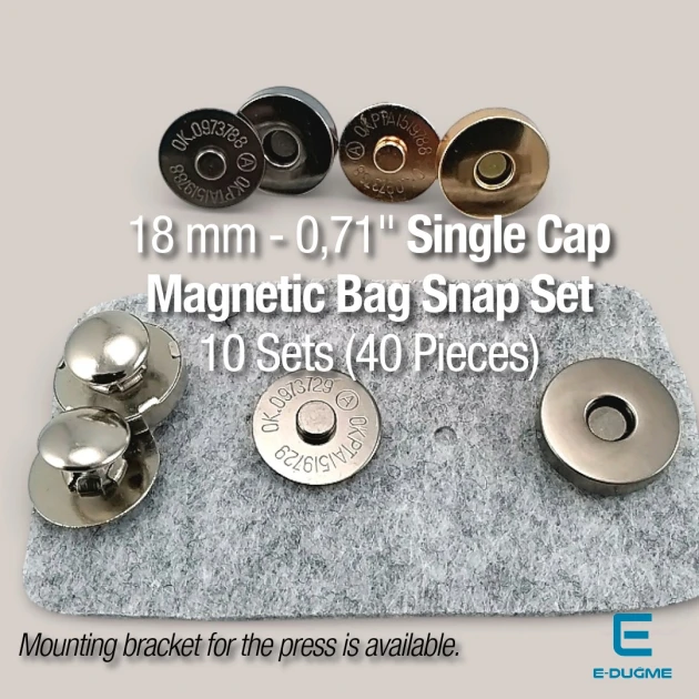 18 mm - 0,71" Single Cap Magnetic Bag Snap Set 10 Sets (40 Pieces) 10132TekTPK10