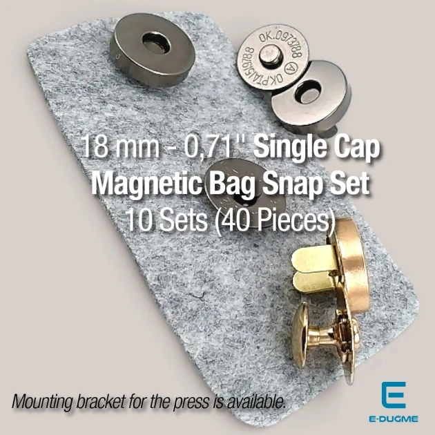 18 mm Tek Taraf Troklu Manyetik Çanta Çıtçıt Seti 10 Takım (40 Parça) 10132TekTPK10