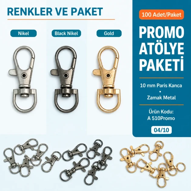 9 mm Paris Swivel Hook for Keychains, Durable Metal, 100 Pieces