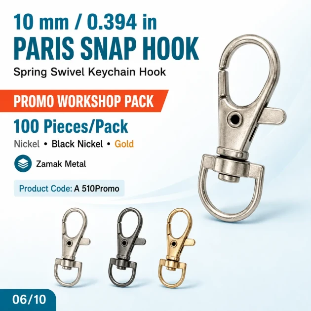 9 mm Paris Swivel Hook for Keychains, Durable Metal, 100 Pieces