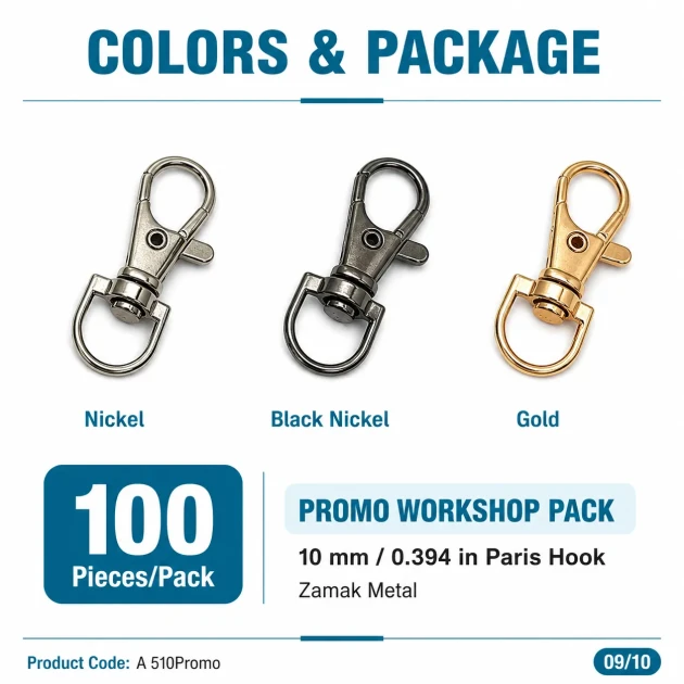 9 mm Paris Swivel Hook for Keychains, Durable Metal, 100 Pieces