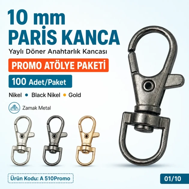9 mm Paris Swivel Hook for Keychains, Durable Metal, 100 Pieces