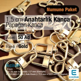 1,5 cm Gold Yaylı Döner Papağan Kanca 50 Adet/Paket A 546 PROMO