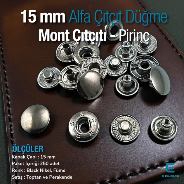 Snap Button 15 mm Alfa Black Nickel Brass Snap Button 100 Pcs/ Pack  C000100PRPROMO