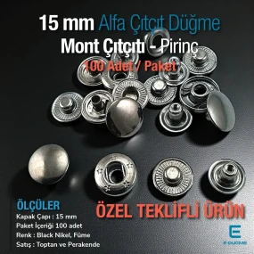 15 mm Alfa Snap Button Black Nickel Brass Snap Button 100 Pcs/ Pack C000100PRPROMO