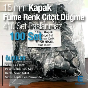 Çıtçıt Düğme 15 mm Paslanmaz Füme 100 Adet C00016PPKBN