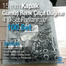 15 mm Çıtçıt Düğme Paslanmaz Gümüş Renk 100 adet/Pk C00016PPKNK