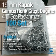 15 mm Çıtçıt Düğme Paslanmaz Gümüş Renk 100 adet/Pk C00016PPKNK