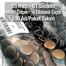 15 mm Çıtçıt Antik Sarı Paslanmaz 100 Adet/Paket 61 Çıtçıt Düğme C0004P15PKAntS