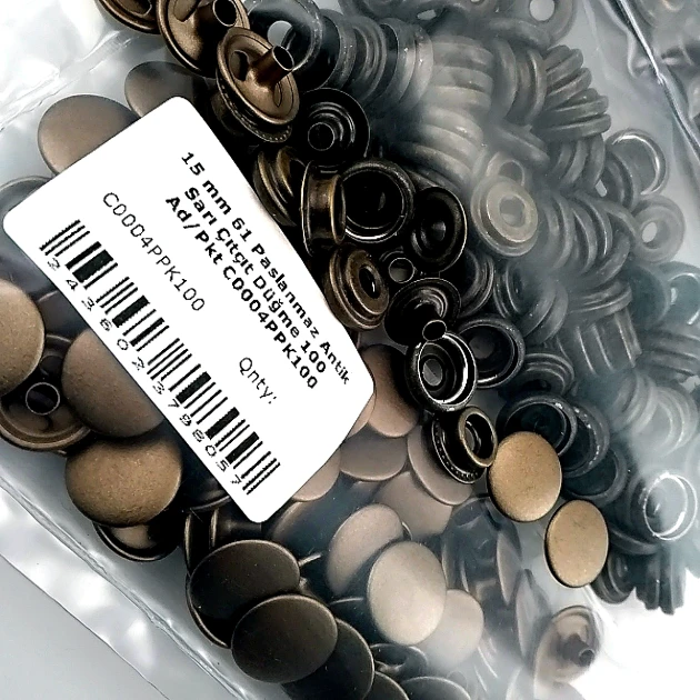 15 mm Çıtçıt Antik Sarı Paslanmaz 100 Adet/Paket 61 Çıtçıt Düğme C0004P15PKAntS