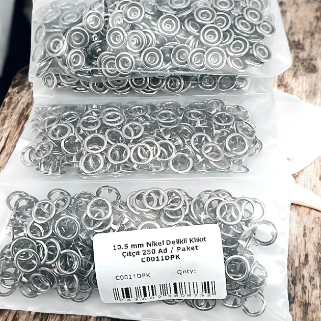 10.5 mm Stainless Steel Nickel-Plated Perforated Snap Fastener, 250 Pieces/Pack C0011DPK