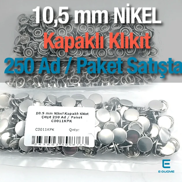 10.5 mm Stainless Steel Nickel-Plated Snap Fasteners, 250 Pieces/Pack C0011KP