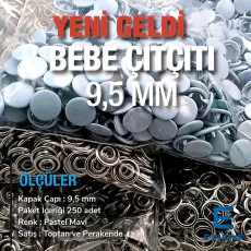Bebe Çıtçıt 9,5 mm Kapaklı Pastel Mavisi Boyalı Paslanmaz 250 Ad/Paket C0014PromoPBlue