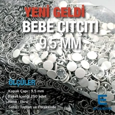 Tırnaklı Bebe Çıtçıt 9,5 mm Ekru Boyalı Paslanmaz 250 Ad/Paket C0014PromoPEcru