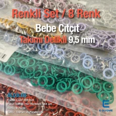 9,5 mm Bebe Çıtçıtı 8 Renk Set Delikli Klikıt Çıtçıt Renkli Set C0095DP8R