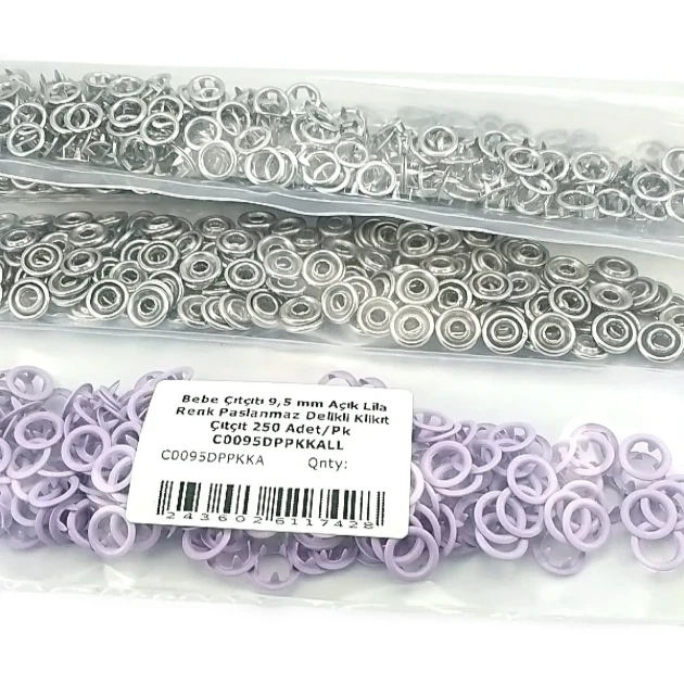9.5 mm / 0.37 in Light Lilac Stainless Eyelet-Style Klıkit Baby Snap Fastener for Babywear and Light Textile Applications