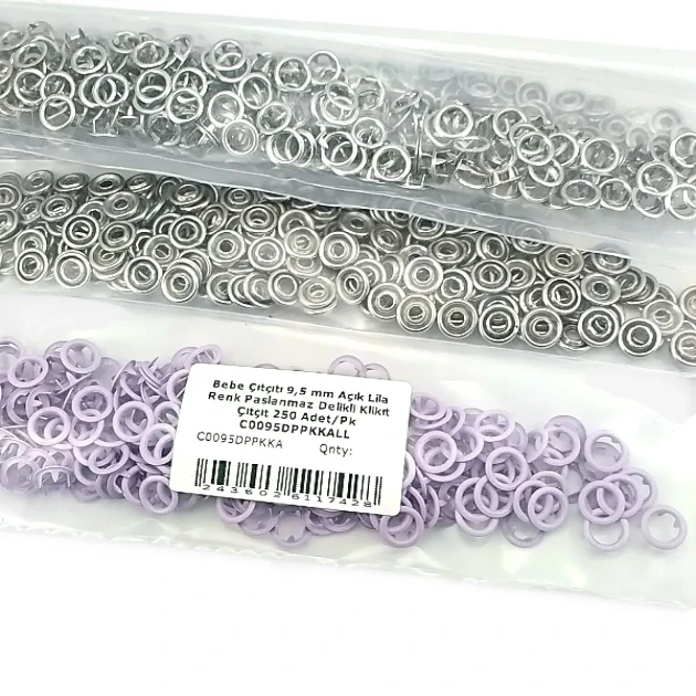 9.5 mm / 0.37 in Light Lilac Stainless Eyelet-Style Klıkit Baby Snap Fastener for Babywear and Light Textile Applications