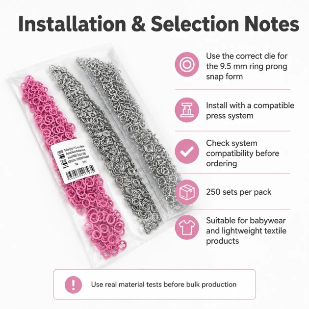 9.5 mm / 0.37 in Baby Pink Stainless Eyelet-Style Klıkit Baby Snap Fastener for babywear and children's clothing
