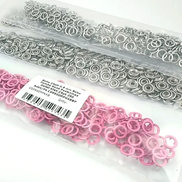 9.5 mm / 0.37 in Baby Pink Stainless Eyelet-Style Klıkit Baby Snap Fastener for babywear and children's clothing