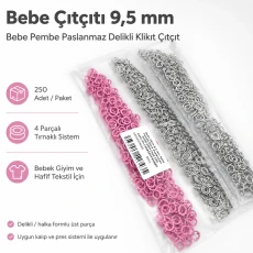 Bebe Çıtçıtı 9,5 mm Bebe Pembe Renk Paslanmaz Delikli Klikıt Çıtçıt 250 Adet/Pk C0095DPPKKBBP