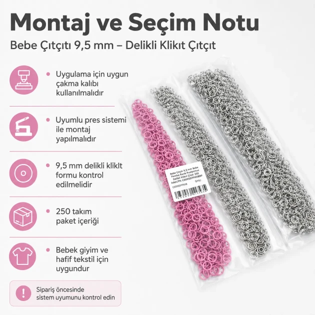 9.5 mm / 0.37 in Baby Pink Stainless Eyelet-Style Klıkit Baby Snap Fastener for babywear and children's clothing