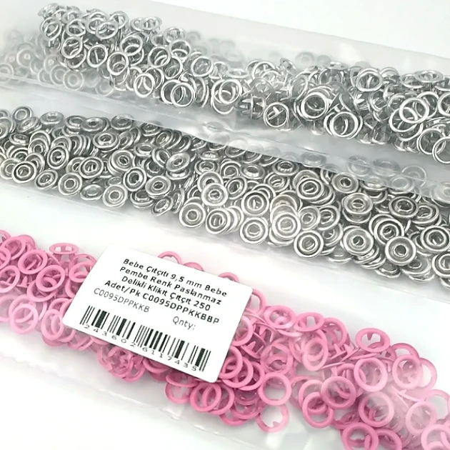 9.5 mm / 0.37 in Baby Pink Stainless Eyelet-Style Klıkit Baby Snap Fastener for babywear and children's clothing