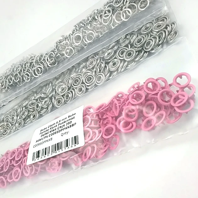 9.5 mm / 0.37 in Baby Pink Stainless Eyelet-Style Klıkit Baby Snap Fastener for babywear and children's clothing