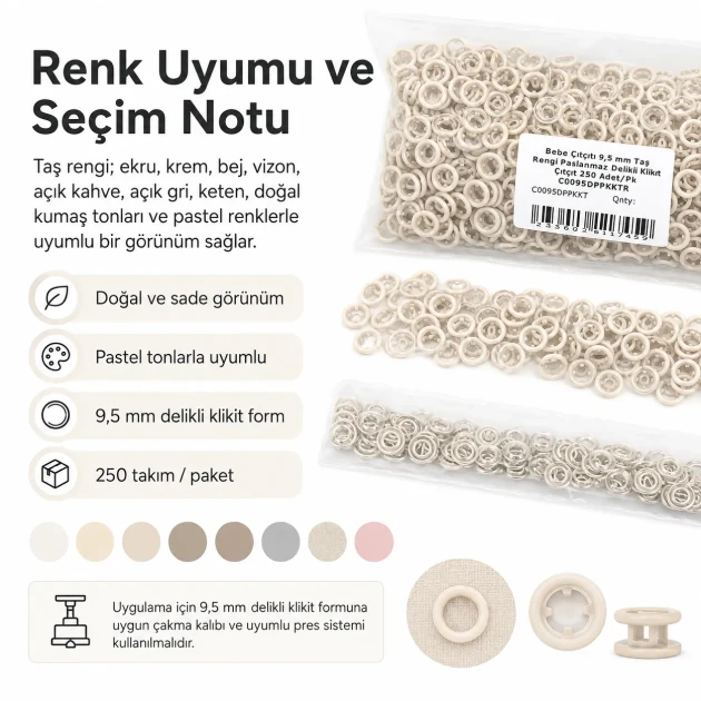 9.5 mm / 0.37 in Dark Green Stainless Eyelet-Style Klıkit Baby Snap Fastener for Babywear and Children's Clothing