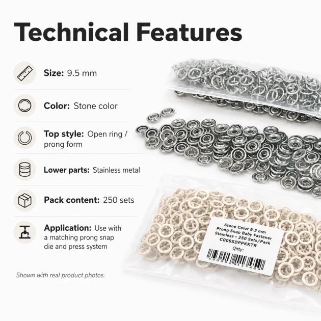 9.5 mm / 0.37 in Dark Green Stainless Eyelet-Style Klıkit Baby Snap Fastener for Babywear and Children's Clothing