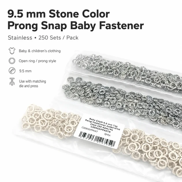 9.5 mm / 0.37 in Dark Green Stainless Eyelet-Style Klıkit Baby Snap Fastener for Babywear and Children's Clothing