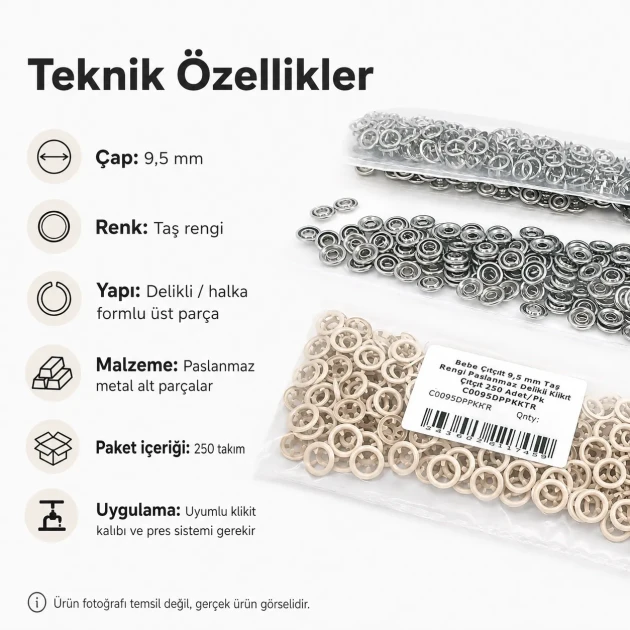9.5 mm / 0.37 in Dark Green Stainless Eyelet-Style Klıkit Baby Snap Fastener for Babywear and Children's Clothing