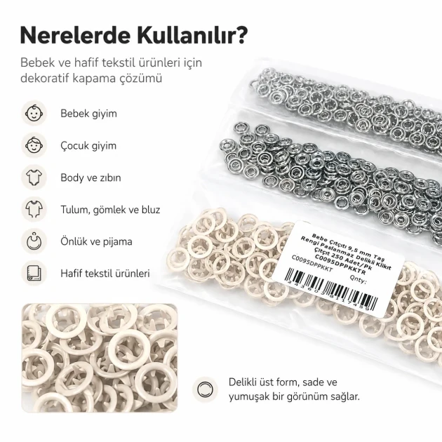 9.5 mm / 0.37 in Dark Green Stainless Eyelet-Style Klıkit Baby Snap Fastener for Babywear and Children's Clothing