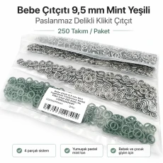 Bebe Çıtçıtı 9,5 mm Mint Yeşili Renk Paslanmaz Delikli Klikıt Çıtçıt 250 Adet/Pk C0095DPPKMY