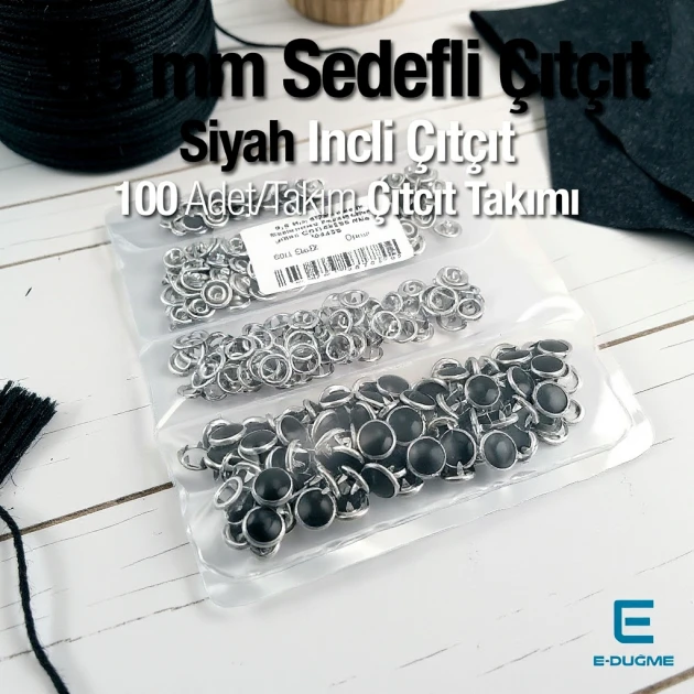 9.5 mm Black Pearl Stainless Baby Snap Fasteners, 100 Sets – C0095SPPKBLK