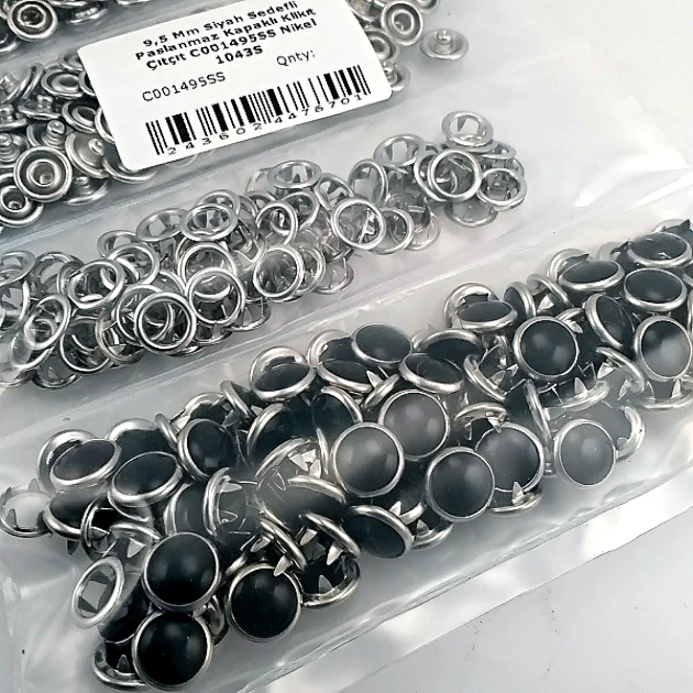 9.5 mm Black Pearl Stainless Baby Snap Fasteners, 100 Sets – C0095SPPKBLK