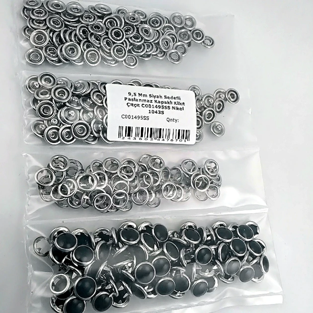 9.5 mm Black Pearl Stainless Baby Snap Fasteners, 100 Sets – C0095SPPKBLK