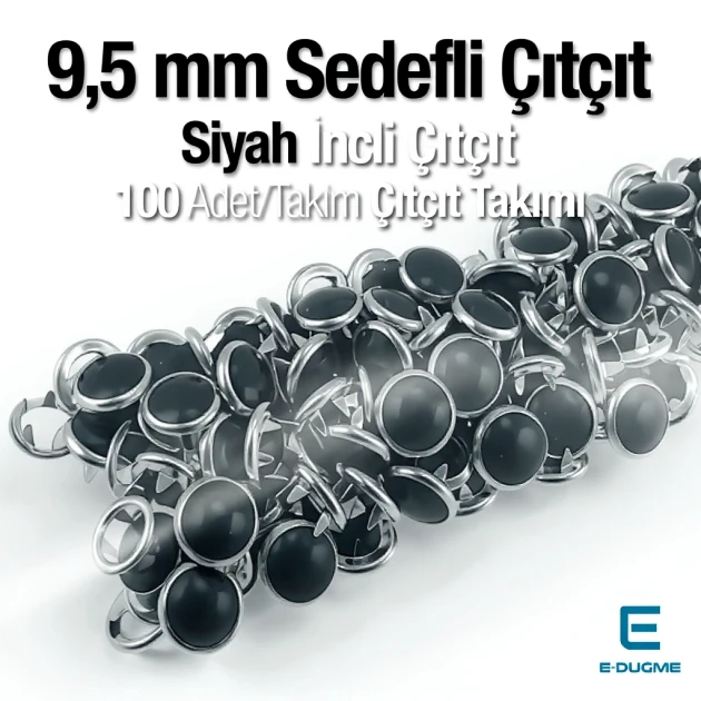 9.5 mm Black Pearl Stainless Baby Snap Fasteners, 100 Sets – C0095SPPKBLK