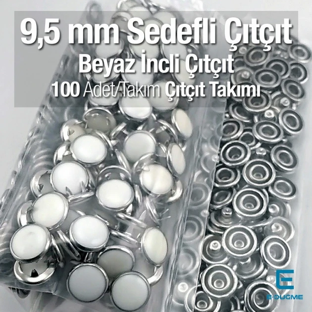 9.5 mm White Pearl Stainless Baby Snap Fasteners, 100 Sets – C0095SPPKWHT