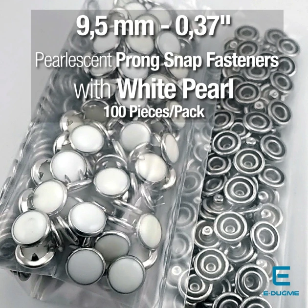 9.5 mm White Pearl Stainless Baby Snap Fasteners, 100 Sets – C0095SPPKWHT