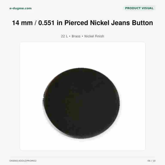 14 mm / 0.551 in Pierced Nickel Jeans Button made of brass, pack of 100, ideal for jeans and denim garments