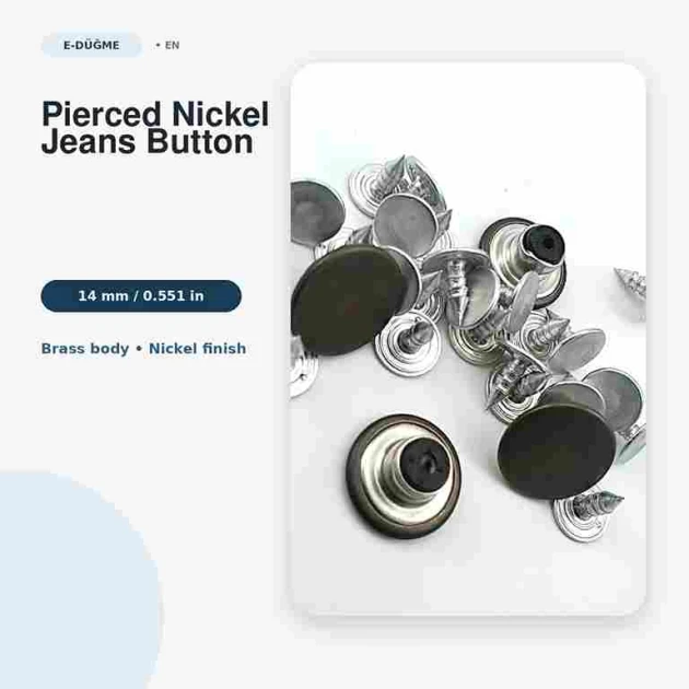 14 mm Delikli Nikel Kot Düğmesi, 100 Adet/Paket, Çakmalı Metal Düğme, Denim Ürünleri İçin