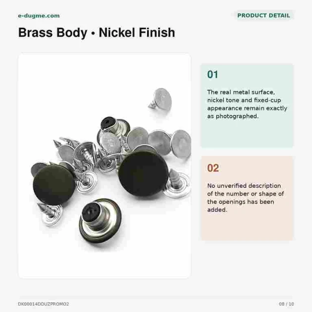 14 mm / 0.551 in Pierced Nickel Jeans Button made of brass, pack of 100, ideal for jeans and denim garments