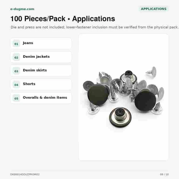 14 mm / 0.551 in Pierced Nickel Jeans Button made of brass, pack of 100, ideal for jeans and denim garments