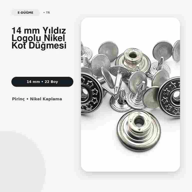 14 mm Star Logo Brass Jeans Button in Nickel Color, Pack of 75, Ideal for Denim Garments